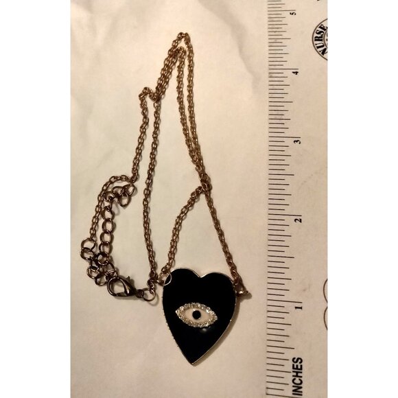 Necklace Evil Eye Rhinestone Black Gold Goth cutesiest Valentine Jewelry - Picture 5 of 5